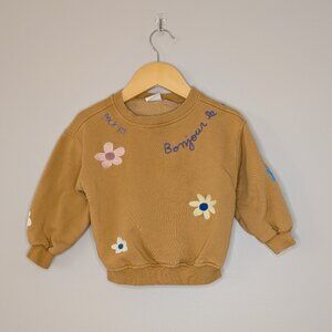 🧡 2 for 40 🧡 Zara Floral Embroidered Mustard Crew Neck Sweater